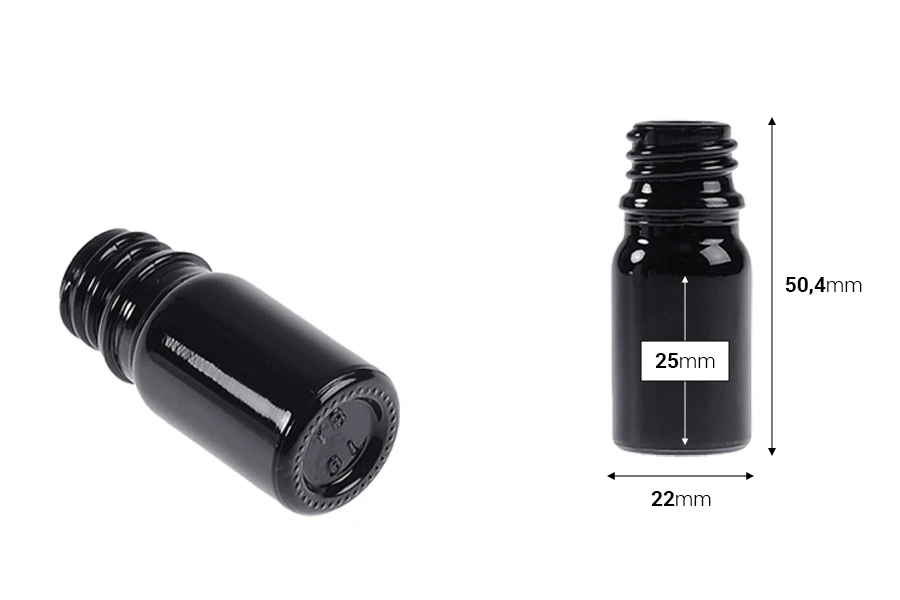 Стъклена черна бутилка за етерични масла 5 мл ПП18 Стъклена черна бутилка за етерични масла 5 мл ПП18-изображение_размери