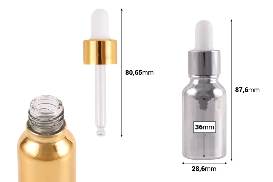 Стъклена бутилка 15 мл с капкомер за козметични продукти-изображение_размери