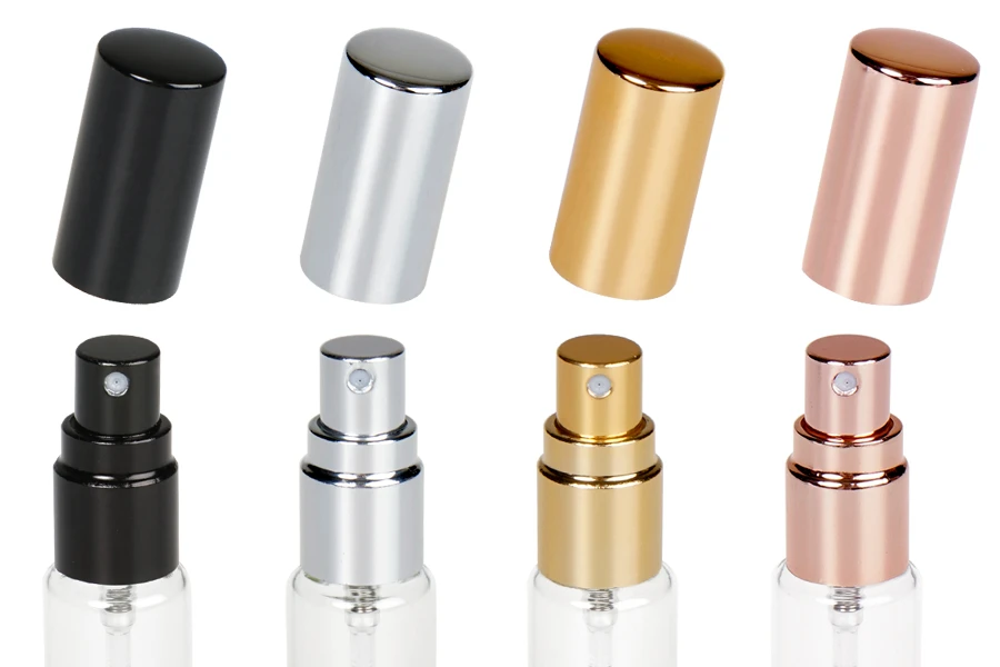 Стъклена бутилка 3 мл прозрачна със спрей и алуминиева капачка за парфюми - 6 бр-изображение_група