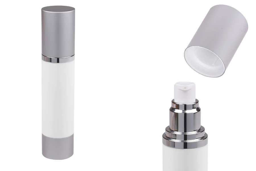 Бутилка Airless 50 ml (бяло тяло, с капачка алуминиева) Бутилка Airless 50 ml (бяло тяло, с капачка алуминиева)