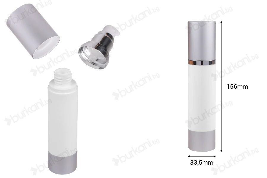 Бутилка Airless 50 ml (бяло тяло, с капачка алуминиева)-изображение_размери