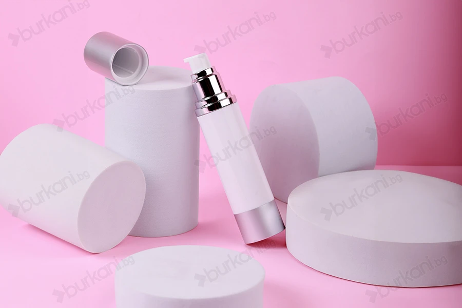 Бутилка Airless 50 ml (бяло тяло, с капачка алуминиева)-изображение_група