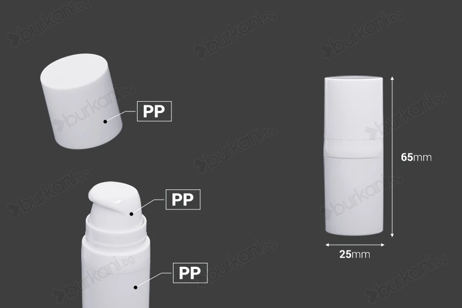 Пластмасова опаковка Airless  5 ml в бял цвят-изображение_размери