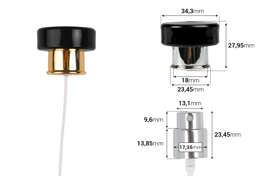 Луксозен спрей пулверизатор за бутилки Кримп 15 мм -изображение_размери