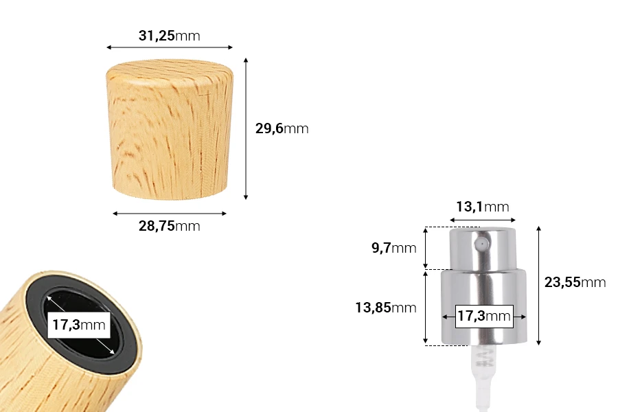 Sprej i vendosur me kapak luksoz të pastër për shishet e parfumeve me mbyllje sigurie të shtrënguar 15 mm-изображение_размери