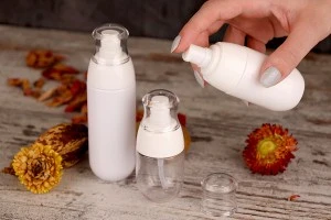 Пластмасова бутилка PET  30 ml с бяла лосион  помпа и прозрачна капачка-3