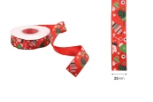 Коледна панделка  в червен цвят 25мм х 22.86м-изображение_размери