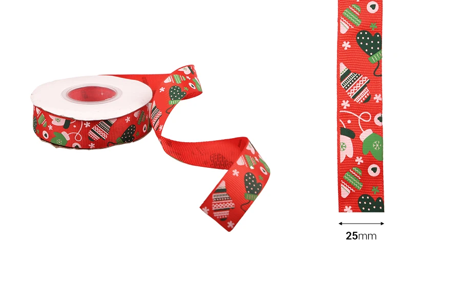 Коледна панделка  в червен цвят 25мм х 22.86м-изображение_размери