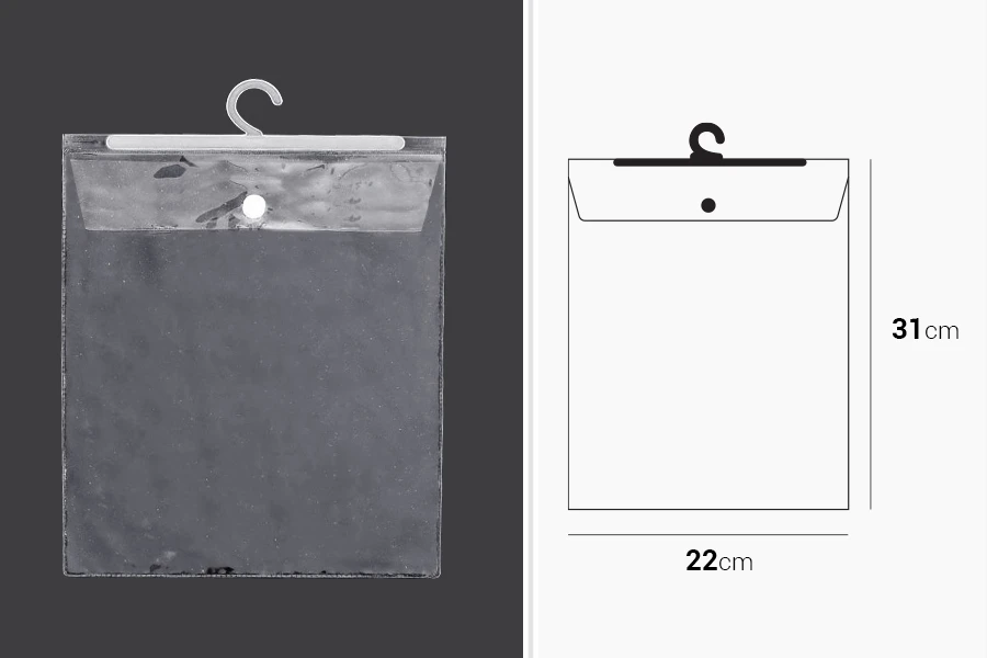 Найлонови торбички 22х31 см със закачалка - 50 бр. Найлонови торбички 22х31 см със закачалка - 50 бр.-изображение_размери