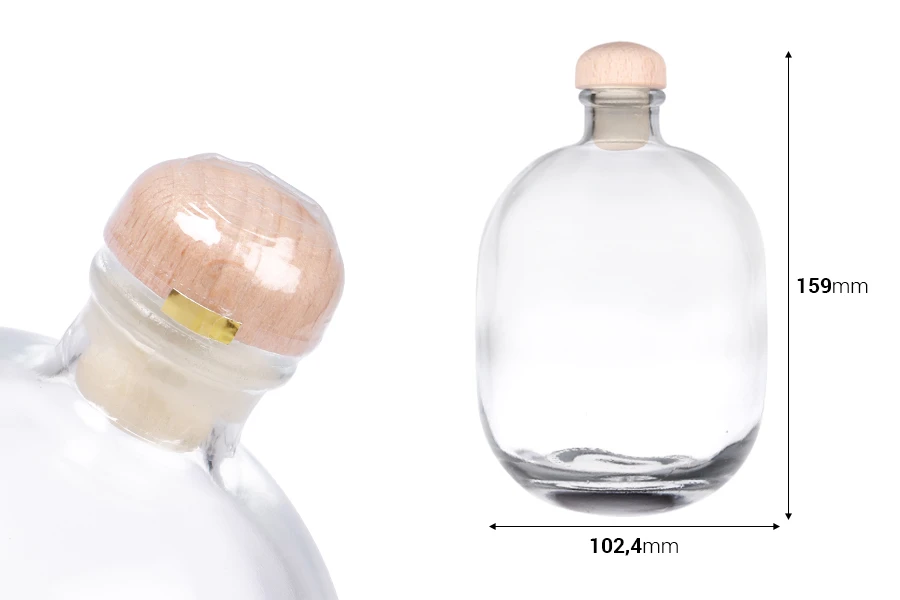 Стъклена елегантна бутилка 500 мл с тапа и капсула-изображение_размери