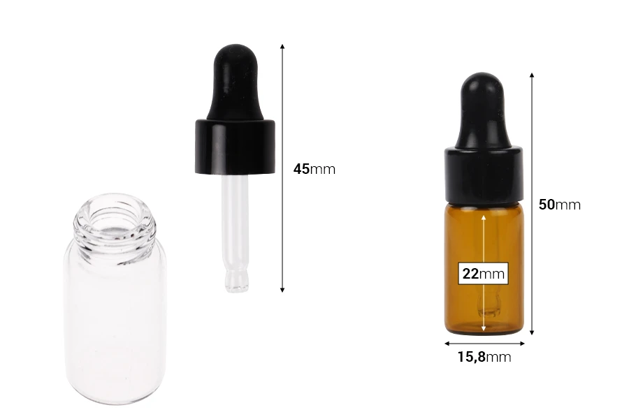 Стъклена бутилка 3 мл с капкомер - 12 бр.-изображение_размери
