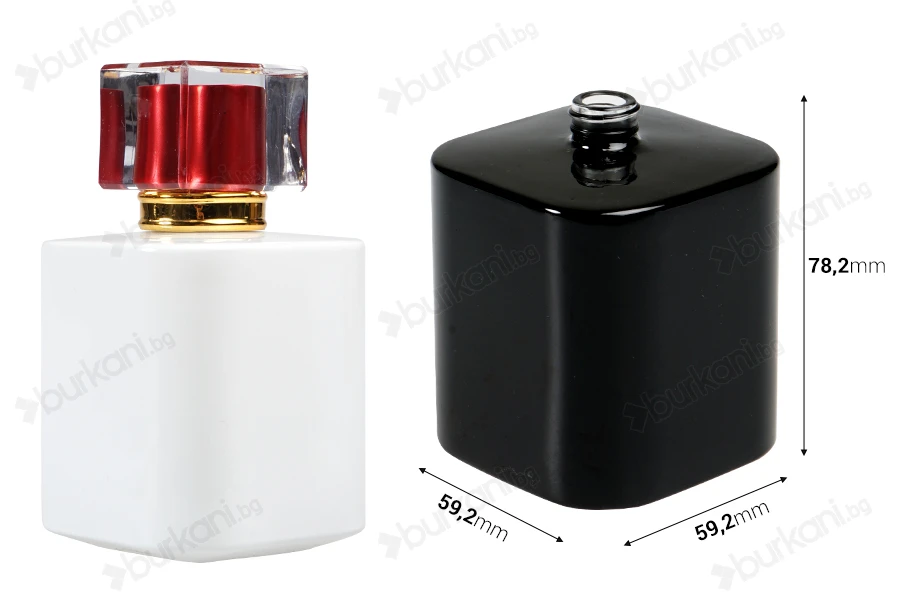 Луксозен стъклен флакон за парфюм 100 ml  с гърловина 15/400  (PP 15) в бяло или черно-изображение_размери