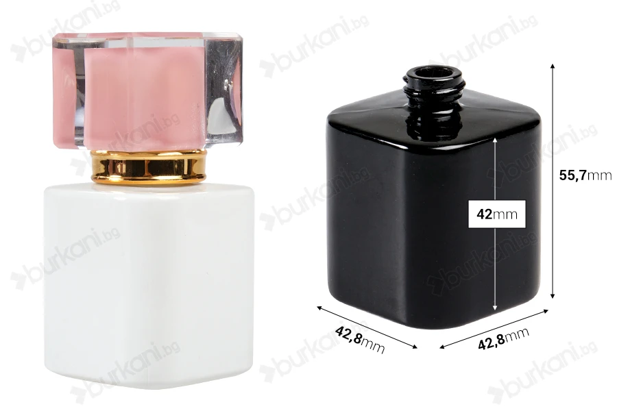 Луксозен стъклен флакон за парфюм 30 ml  с гърловина 15/400  (PP 15) в черен или бял цвят-изображение_размери
