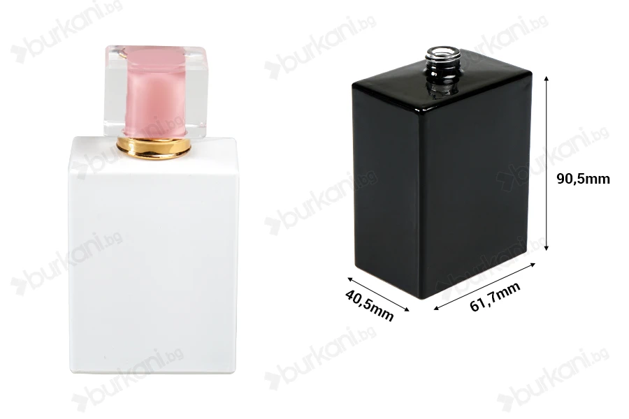 Луксозна стъклена бутилка  за парфюм 100 ml - (15/400)   в правоъгълна форма в бял или черен цвят-изображение_размери