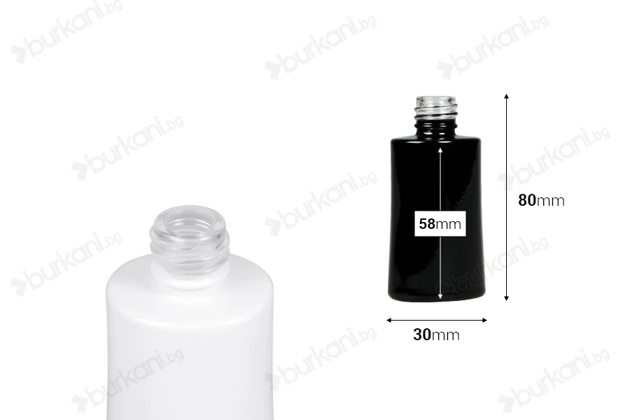 Стъклена овална бяла или черна бутилка за парфюм  30 ml 18/415-изображение_размери