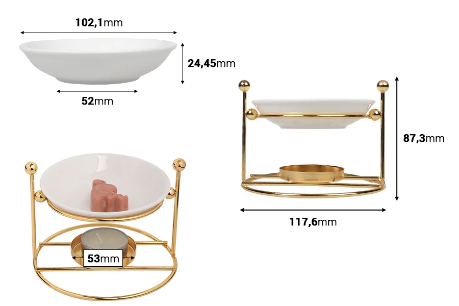Метален аромадифузор с керамична основа за свещи и масла-изображение_размери