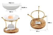 Кръгъл метален аромадифузор с дървена основа, керамична лъжица и контейнер за топене на масла-изображение_размери