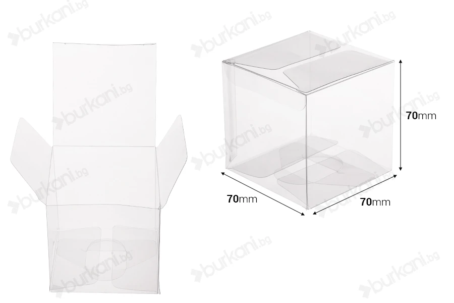 Сгъваема прозрачна PET кутия 70x70x70 мм - 50 бр-изображение_размери