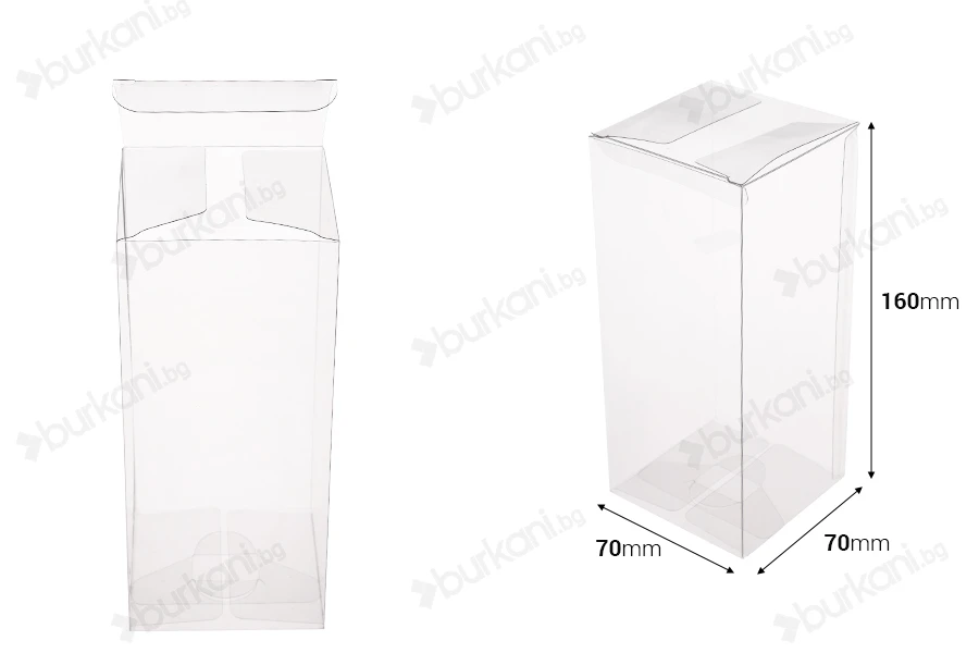Сгъваема прозрачна PET кутия 70x70x160 mm - 50 бр.-изображение_размери