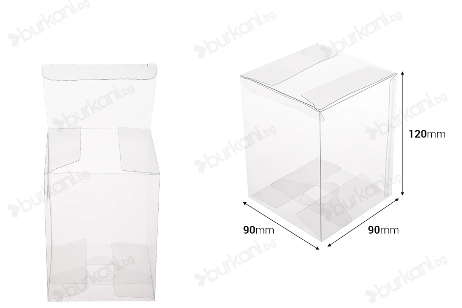 Сгъваема прозрачна PET кутия за опаковки 90x90x120 mm - 50 бр.-изображение_размери