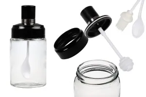 Стъклен  буркан 200 ml с персонализирана лъжичка, цедка и четка-1