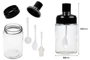 Стъклен  буркан 200 ml с персонализирана лъжичка, цедка и четка-2