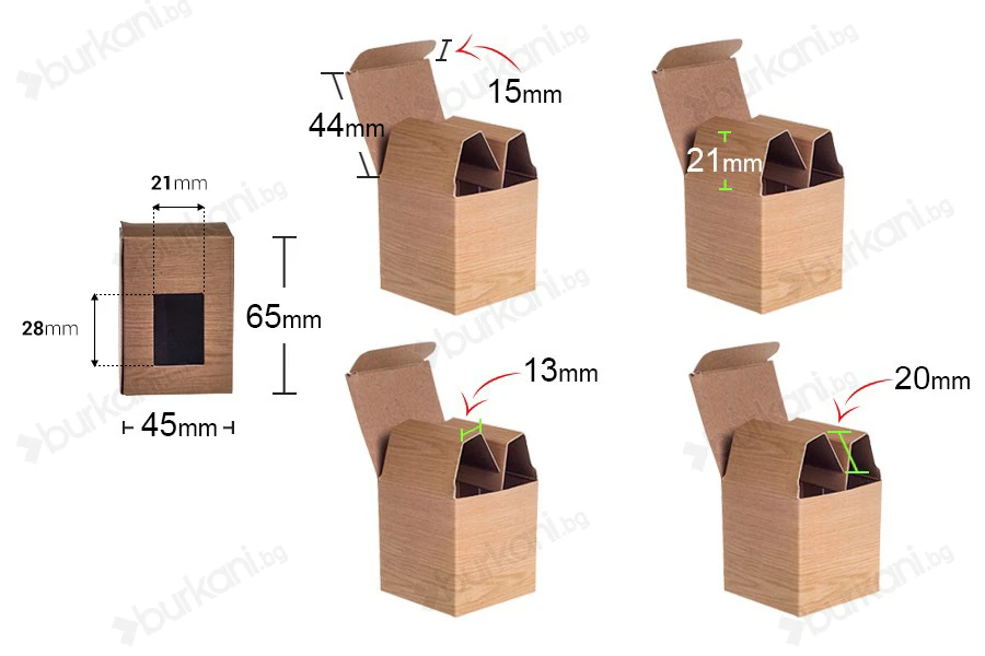 Хартиена кутия за бурканчета 30ml и  40ml, с размери 45x45x65 - 50 бр.-изображение_размери