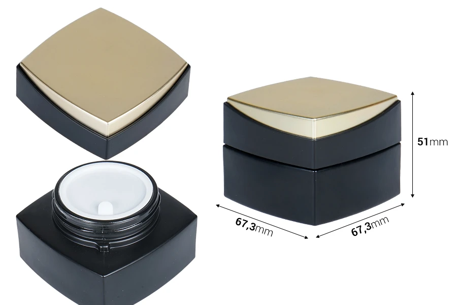 Стъклен луксозен буркан 50 мл за крем в черен матов цвят, с капачка с уплътнител-изображение_размери