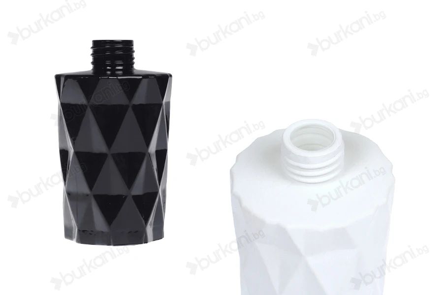Стъклена бутилка 180 ml (PP28) релефна в бял или черен матов цвят за ароматизатори-изображение_продукт
