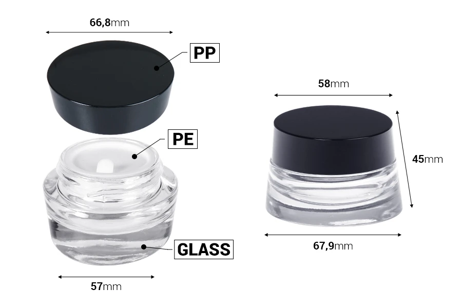 Стъклен прозрачен буркан за крем 30 мл с капачка и пластмасов уплътнител-изображение_размери
