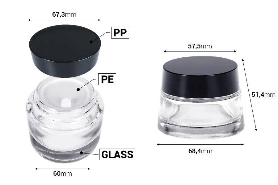 Стъклен буркан прозрачен 50 мл с капачка с уплътнител-изображение_размери