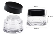 Стъклен буркан 50 мл прозрачен за крем с черна капачка и пластмасов уплътнител-изображение_размери