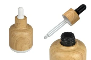 Стъклена бутилка 50 мл с капкомер с външна облицовка наподобяващо дърво-изображение_продукт