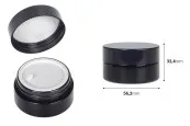 Черно пластмасово плоско бурканче 30 мл за крем с капачка и уплътнител-изображение_размери