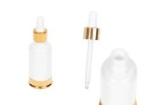 Стъклена бутилка 30 мл с бяла със златиста алуминиева основа-изображение_продукт
