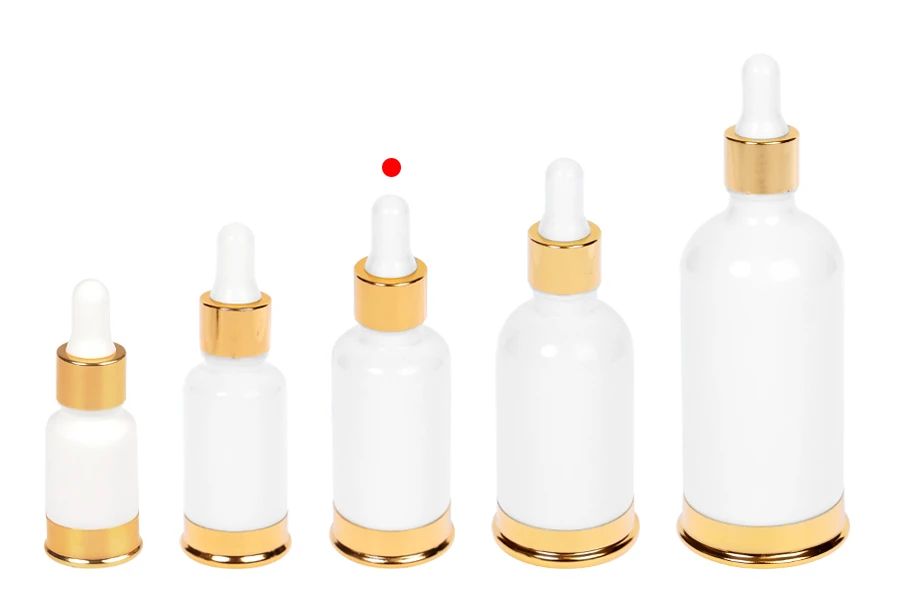 Стъклена бутилка 30 мл с бяла със златиста алуминиева основа-изображение_група