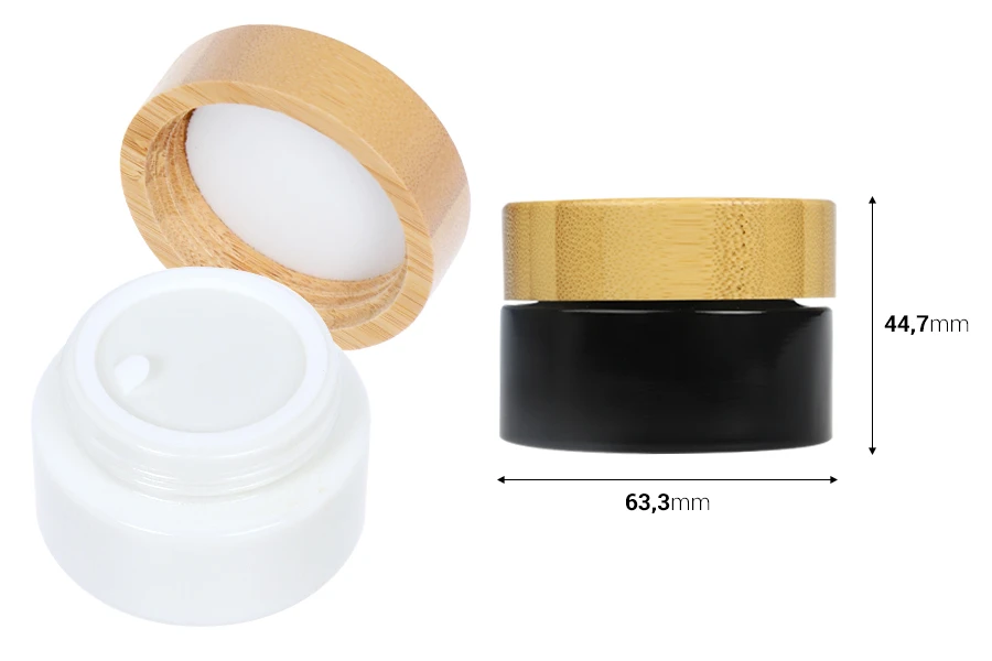 Стъклен бял буркан 50 мл с бамбукова капачка с пластмасов уплътнител-изображение_размери