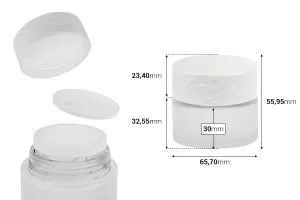 Стъклен матиран буркан за многократна употреба 30 мл с бяла капачка и пластмасова вложка -изображение_размери