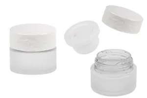 Стъклен матиран буркан за многократна употреба 50 мл с бяла капачка и пластмасова вложка -изображение_продукт