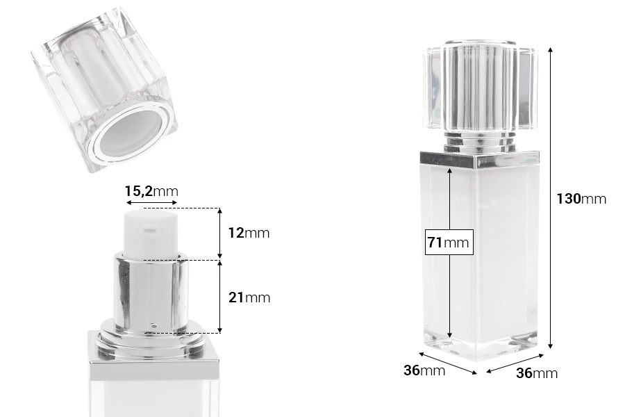 Луксозна акрилна бутилка за многократна употреба 30 мл с помпа за крем и капачка-изображение_размери