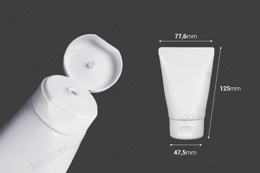 Пластмасова туба 100 ml бяла с вътрешно алуминиево покритие и капачка flip top  - 12 бр.-изображение_размери