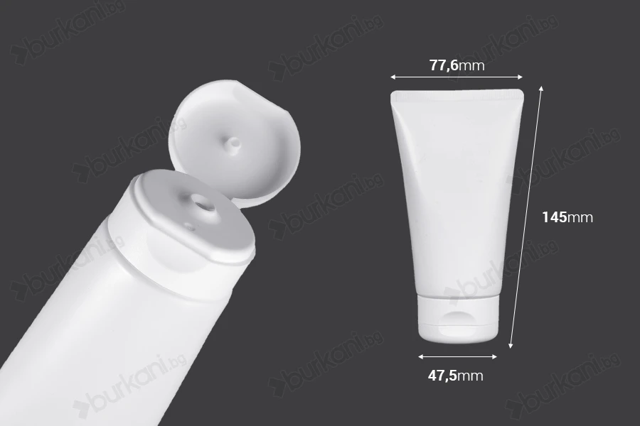 Пластмасова туба 150 ml бяла с вътрешно алуминиево покритие и капачка flip top - 12 бр.-изображение_размери
