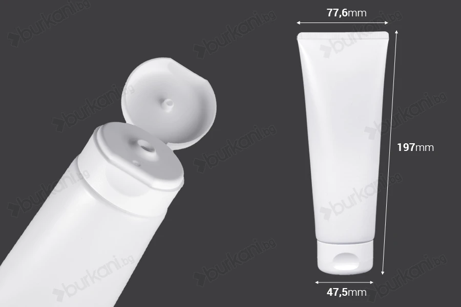 Пластмасова туба 200 ml бяла с вътрешно алуминиево покритие и капачка flip top - 12 бр.-изображение_размери