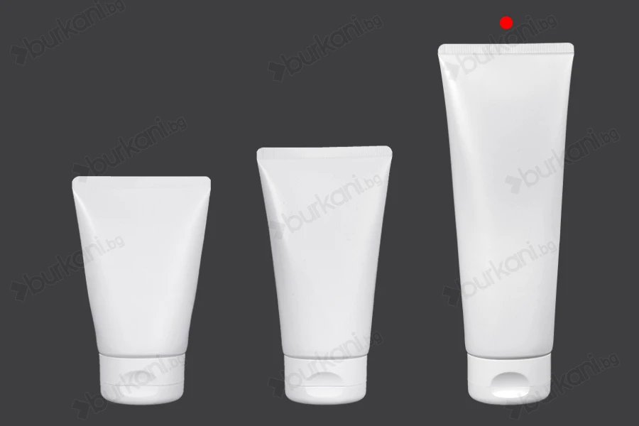 Пластмасова туба 200 ml бяла с вътрешно алуминиево покритие и капачка flip top - 12 бр.-изображение_група