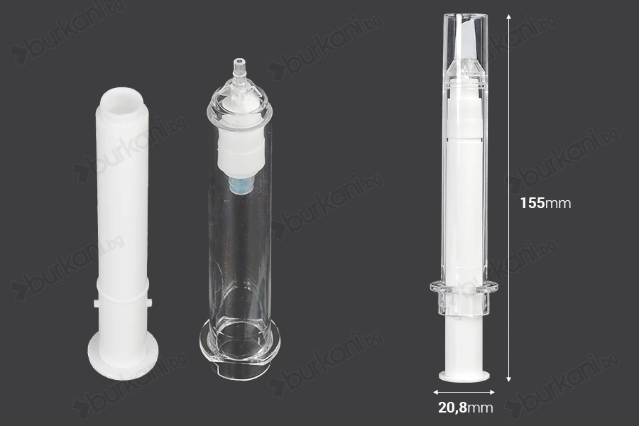 Тубичка - акрилна спринцовка 10 мл airless за козметична употреба с капачка - 6 бр.-изображение_размери