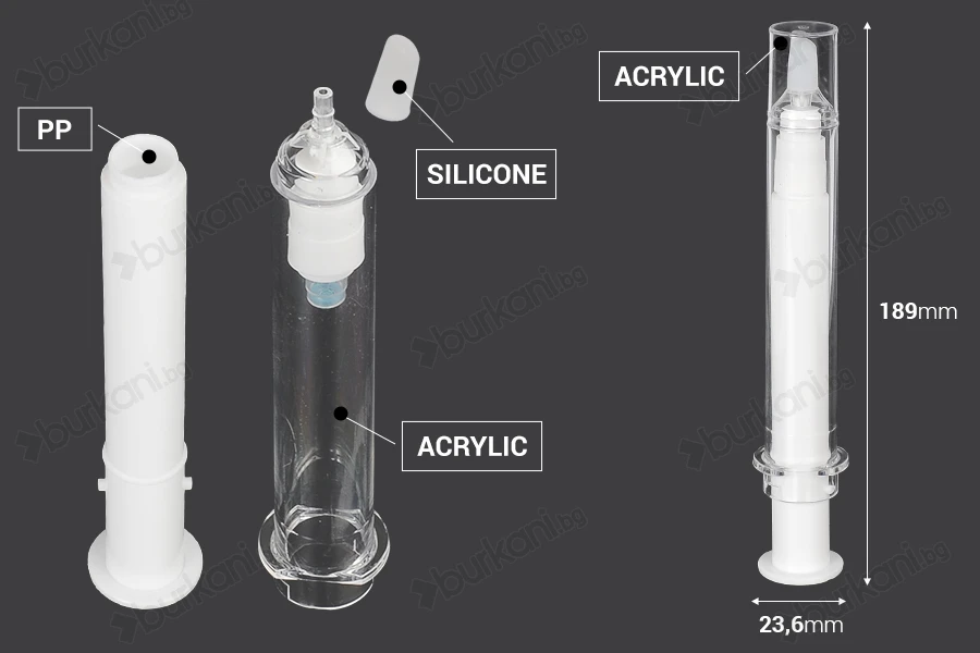 Тубичка - акрилна спринцовка 20 мл airless за козметична употреба с капачка - 6 бр.-изображение_размери