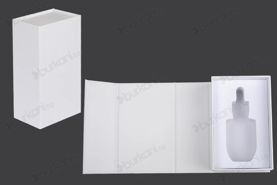 Бяла хартиена кутия с магнитно затваряне 90x140x55 mm (за бутилки от 30 ml код: 1020-70-0)-изображение_продукт