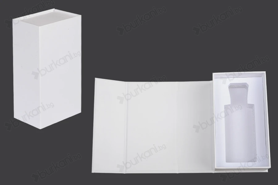 Бяла хартиена кутия с магнитно затваряне 90x160x60 mm (за бутилки от 100 ml код: 315-7-100 и 1110-9-100-1-0)-изображение_продукт