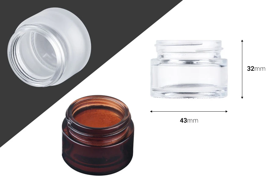 Малко стъклено бурканче 15 мл за крем в 3 цвята  (амбер, мат, прозрачно)-изображение_размери