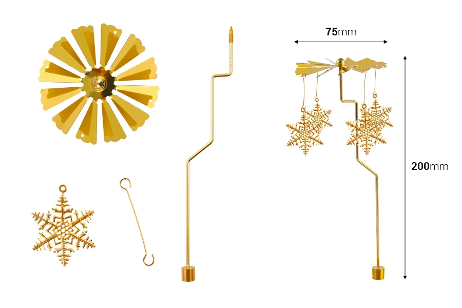 Декоративна въртележка с дизайн на люспи в златен цвят (височина 200 мм)-изображение_размери